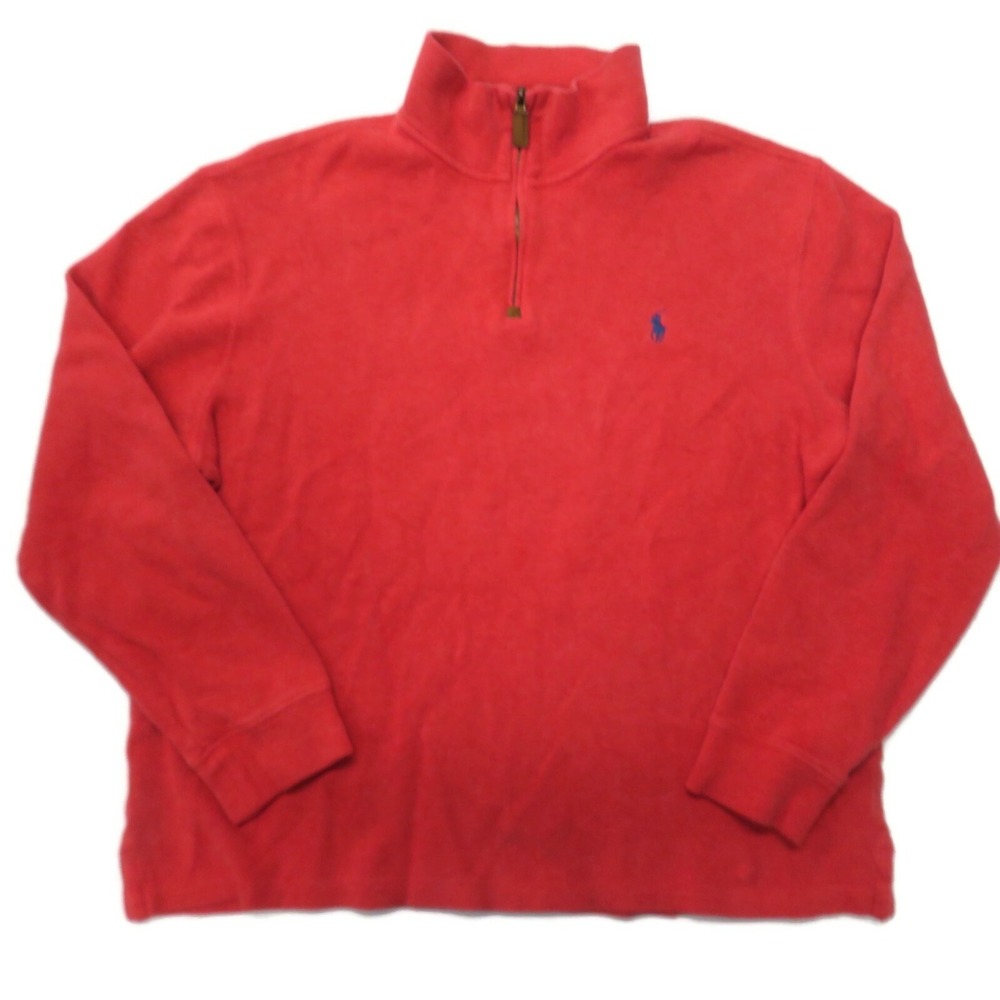 Polo Ralph Lauren 1/4 Zip Sweater Mens Large Red Pullover Cotton Mock Neck